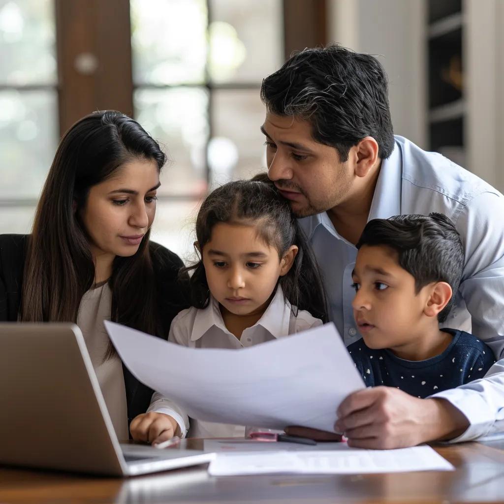 Bilingual immigration lawyer assisting a Hispanic family during a consultation